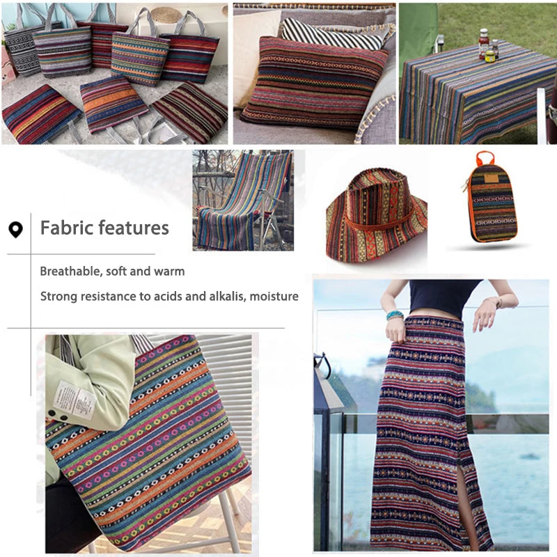 Teramila Ethnic Cotton Linen Fabric 0.5-2Yards Hotel Bar Tablecloth Pillow Sofa Cover Patchwork Curtain Decorative Textile