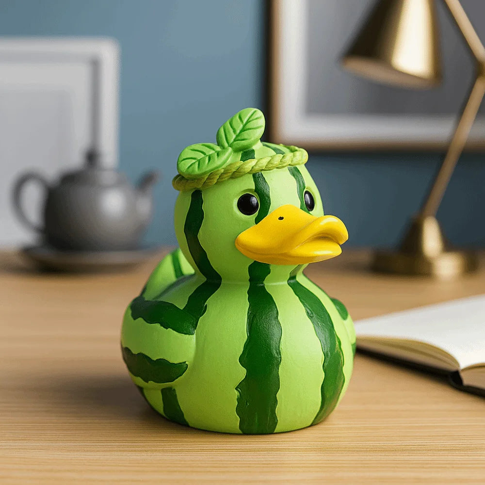 Desktop Decor Cartoon Watermelon Duck Statue Decorative Funny Dragon Fruit Duck Figurine Resin Mini Duck Ornament Office Decor