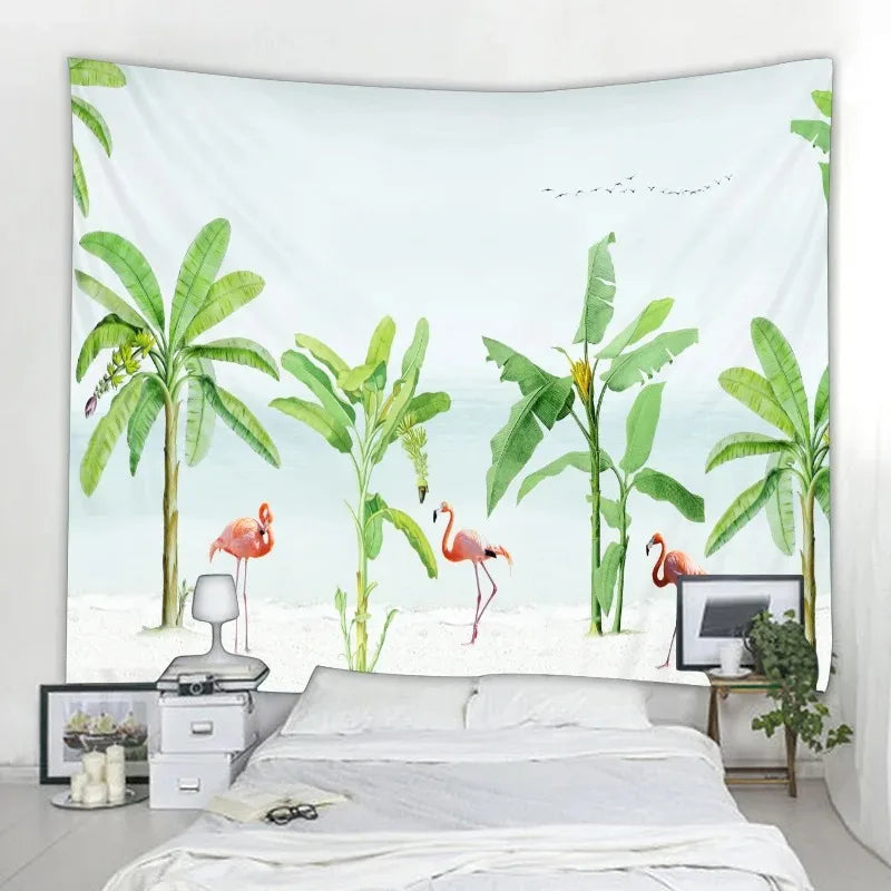 Bohemian home dormitory aesthetic wall decoration plant flower and bird tapestry simple Nordic style wall hanging cloth hippie