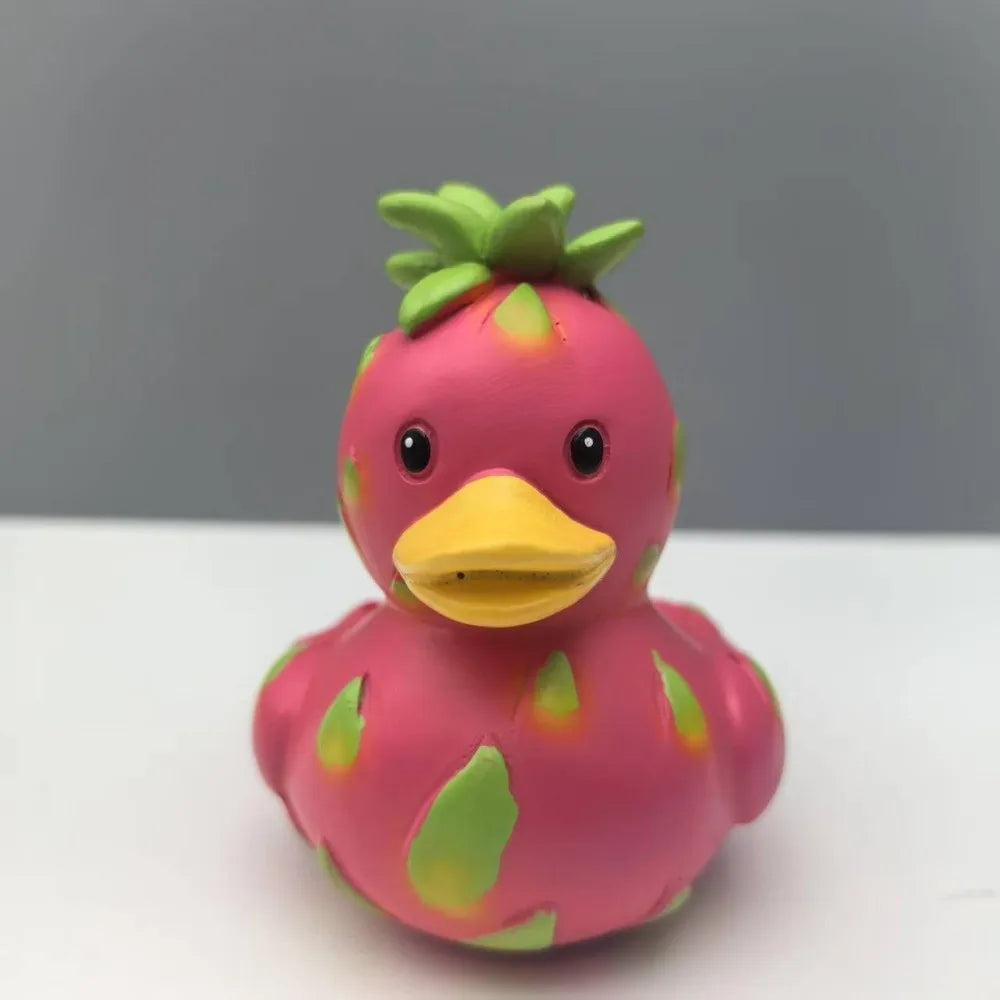 Desktop Decor Cartoon Watermelon Duck Statue Decorative Funny Dragon Fruit Duck Figurine Resin Mini Duck Ornament Office Decor