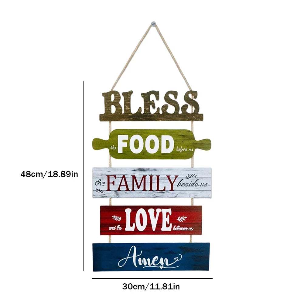 Wooden Wall Decor Art Farmhouse Kitchen Plaques Sign Rustic Bless The Food Before Us Signs Gift for Dinning Room Living Room NEW