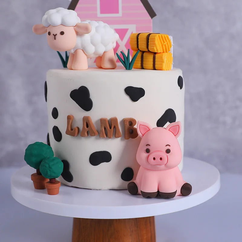 Farm Animals Cake Topper Farm Wooden House Yaks Ponies Sheep Piglets Chickens Cake Decorations Kids Birthday Party Supplies