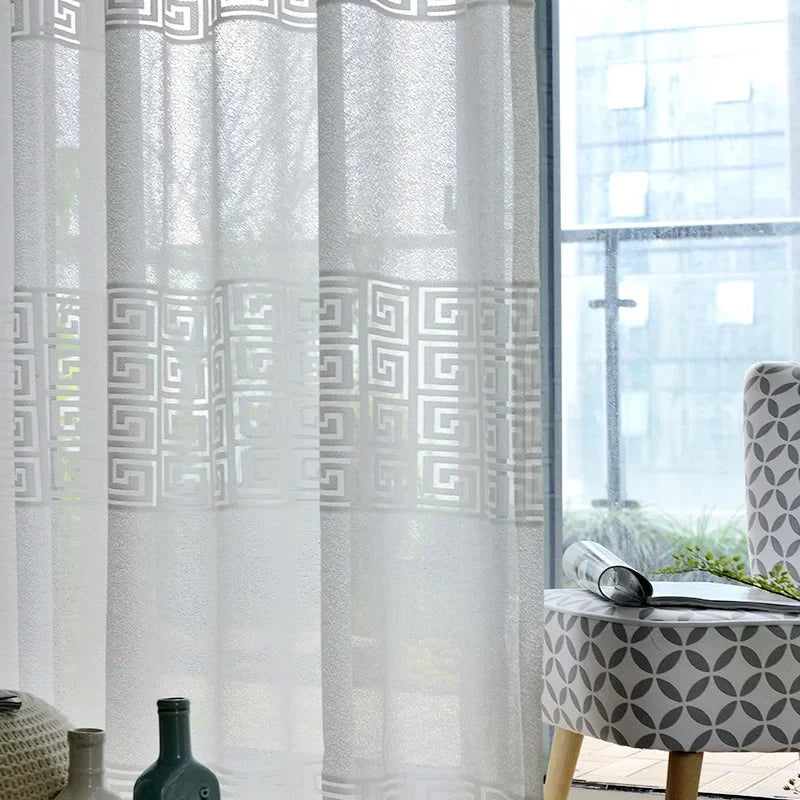 Modern Curtains for Living Dining Room Bedroom Simple Pure Color Jacquard Window Tulle  French Window  Sheer Curtains