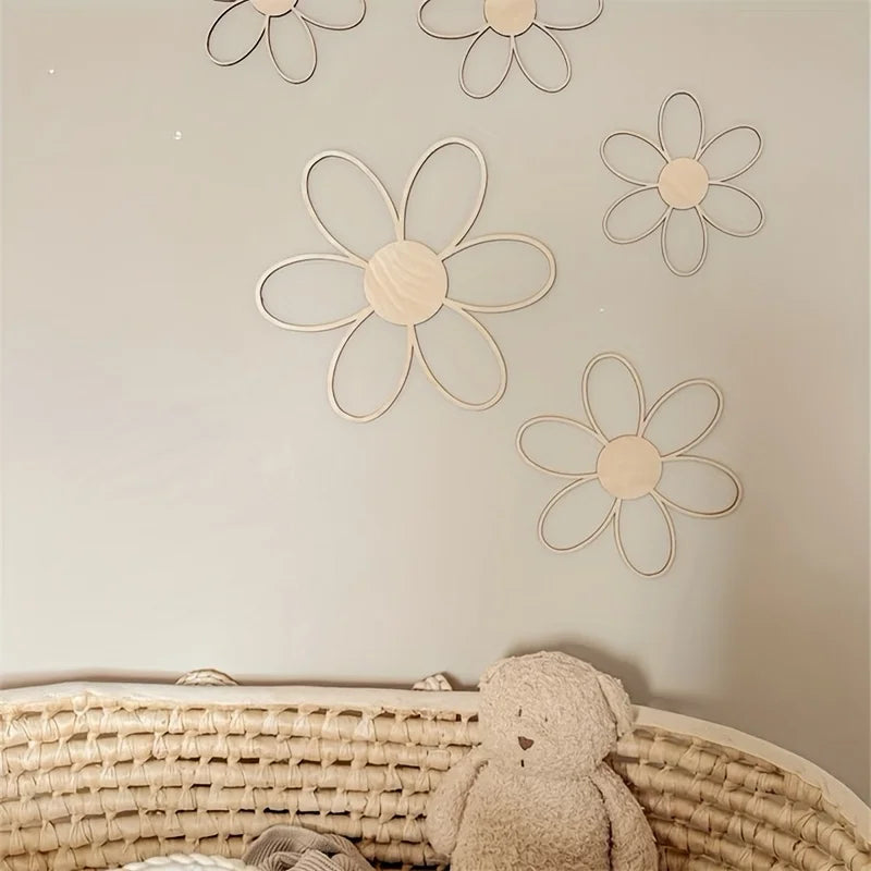 Ins Scandinavian Style Cut Out Daisy Flower Wall Decoration Wood Flower DIY Wooden Daisy, Spring and Summer, Room Party Decoration, Ideal Holiday Gifts