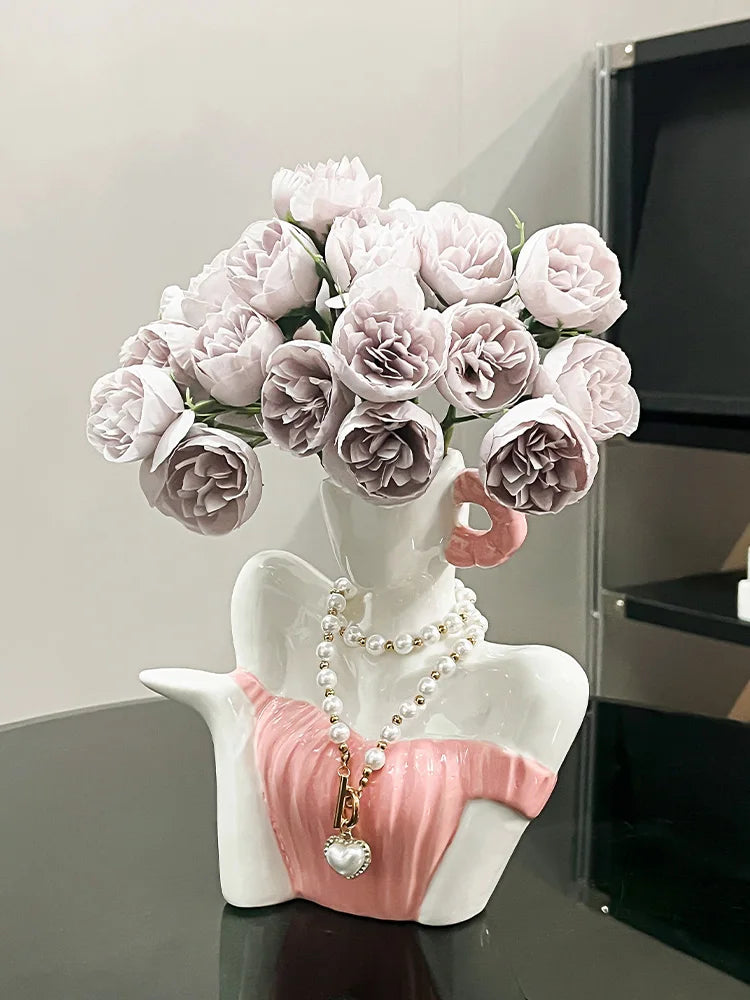 Ceramic Vase Decorative Ornament Living Room Desktop Simulated Flower Figurines Small Room Creative Decorative Arts and Crafts