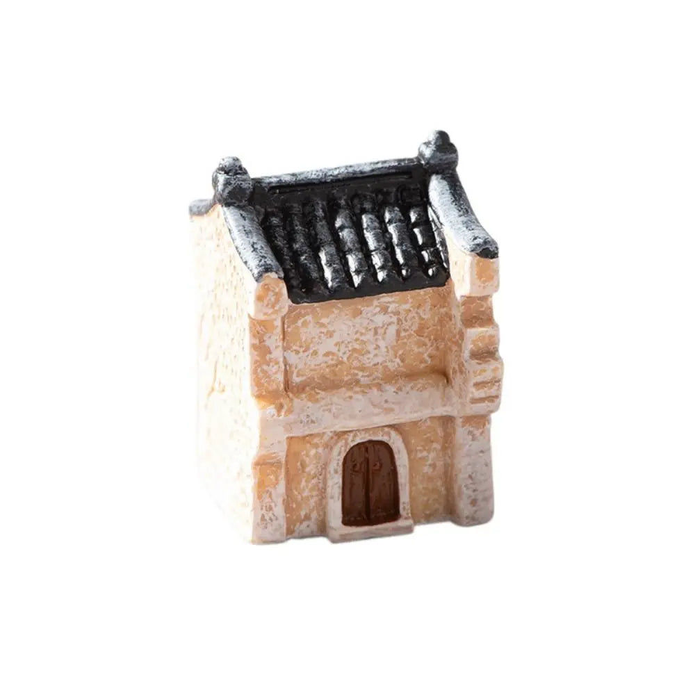Decorative Mini Resin House Chinese Style Resin Bonsai Landscaping Retor Mini House Retro Building Home Desk
