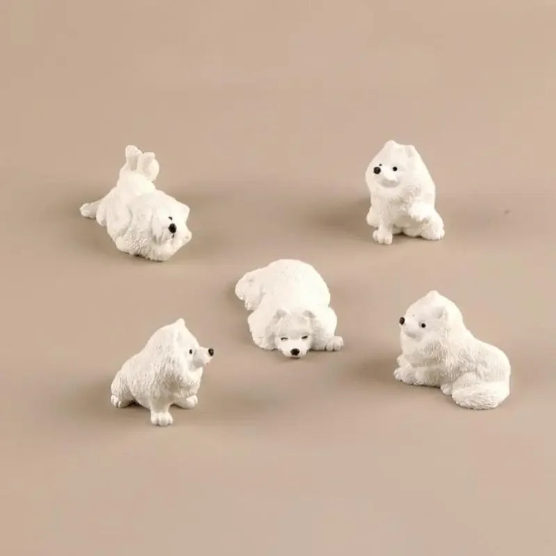 5PCS Realistic Mini Samoyed Decorative Figurines Kawaii Dogs Resin Desk Decoration Miniatures Home Decor DIY Accessories