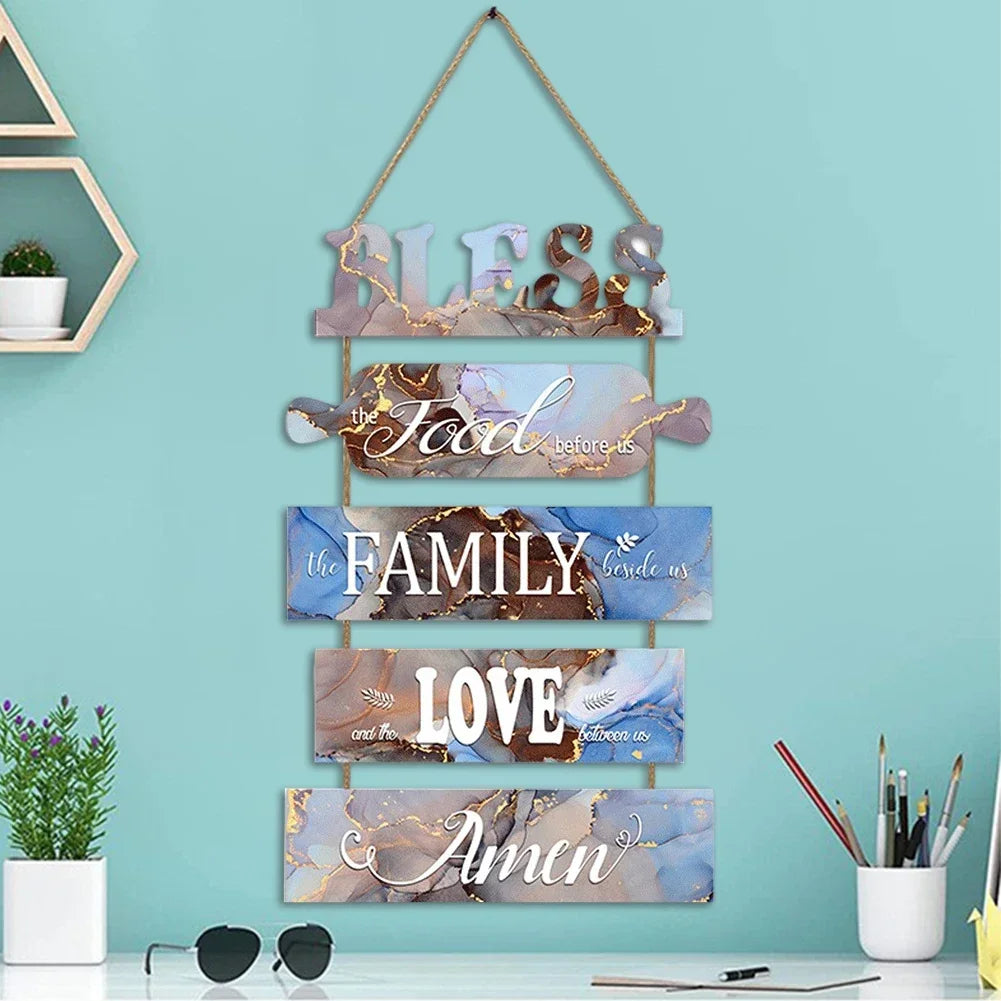 Wooden Wall Decor Art Farmhouse Kitchen Plaques Sign Rustic Bless The Food Before Us Signs Gift for Dinning Room Living Room NEW