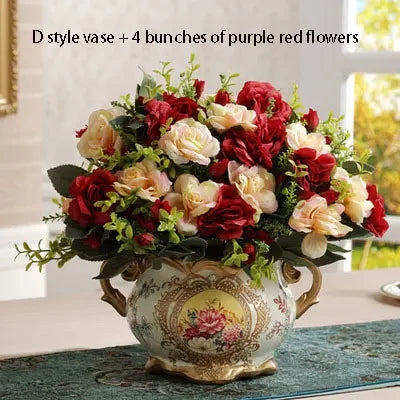 European Palace Gold Flower Vase Centerpiece Ornaments Home Furnishing Decoration Crafts Livingroom Dining Room Retro Vase