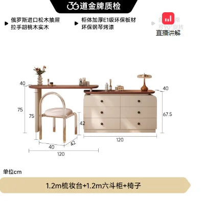 Wooden Vintage Dressing Table Girls Multifunctional Cabinets Fashionable Dressing Table Stool Standing Coiffeuse Rome Furniture