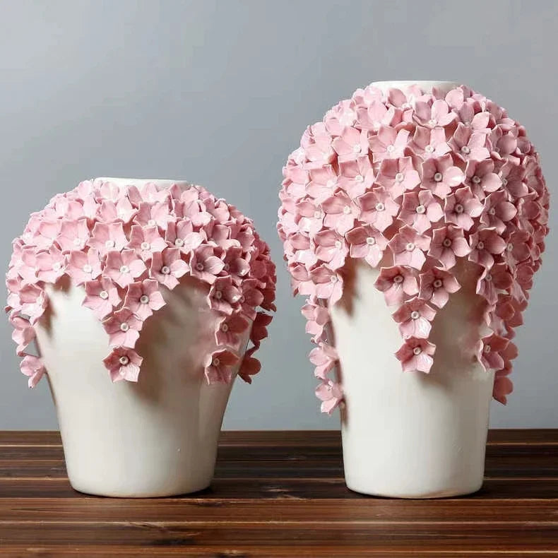 Ceramics Flower Vase Handmade Craftsmanship  High Quality Desk Jarrones Vase Pink Decoration Home Girl  Aesthetic Room Decor
