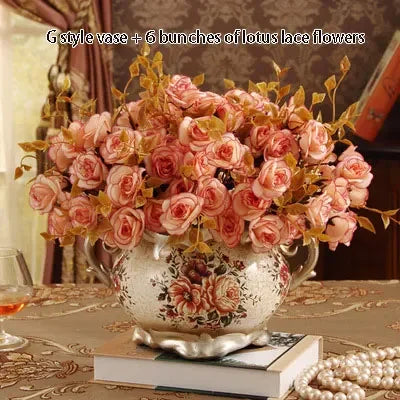 European Palace Gold Flower Vase Centerpiece Ornaments Home Furnishing Decoration Crafts Livingroom Dining Room Retro Vase