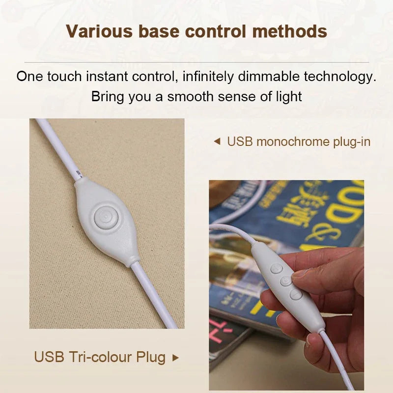 Bohemian LED Desk Lamp USB Button Warm Dimming Stained Glass National Style For Home Bar Bedroom Decor Creative LED Table Lamp