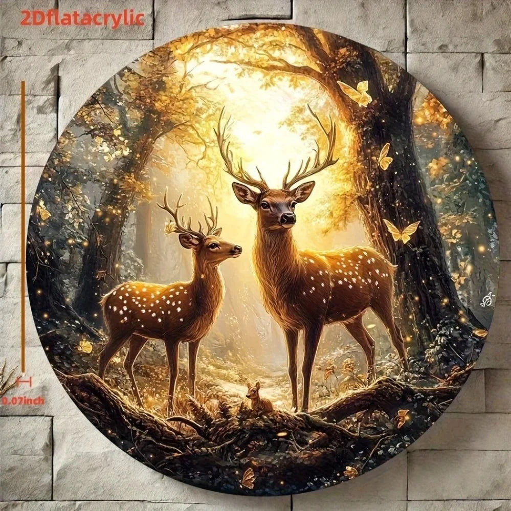 Farmhouse Deer Themed Circular Murals Are Suitable for Homes, Offices, Kitchens, Bars, Living Rooms, and Holiday Gifts