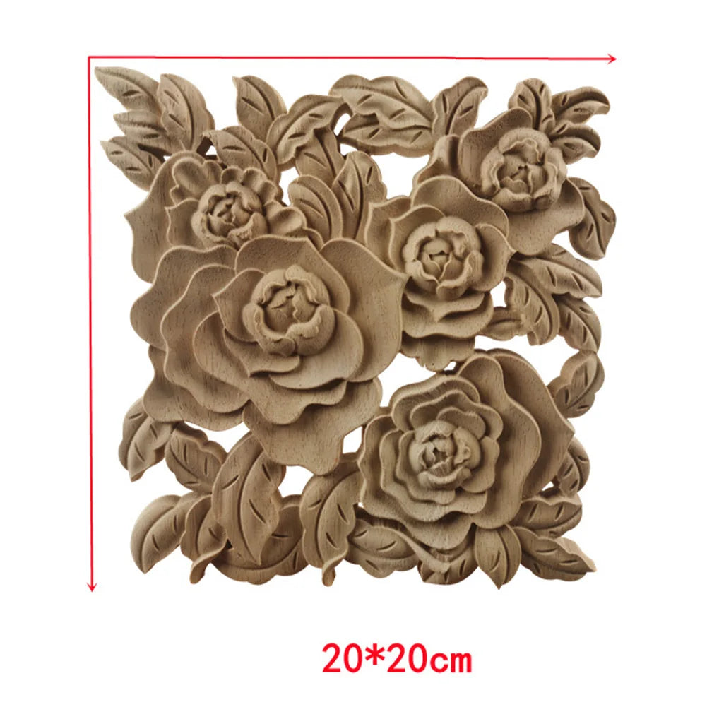 Natural Floral Wooden Figurines Crafts Wood Carved Corner Appliques Frame Wall Door Furniture Woodcarving Decorative