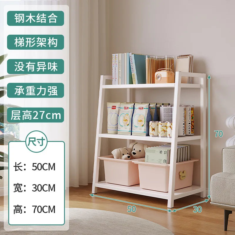 Household Multi-layer Wrought Iron Shelves Ins Wind Simple Floor Storage Display Cabinet Trapezoidal Shelf Bookshelf