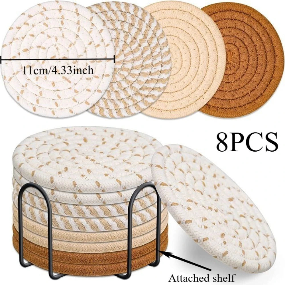 Bohemian-style coasters with 1 stand,absorbent coasters,simple woven style,heat-insulating coasters made of durable materials