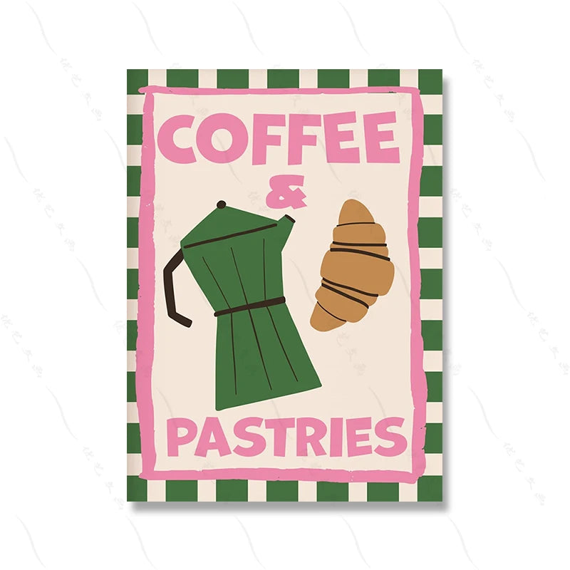 Maximalist Pink Party Coffee And Pastries Quotes Print Murals Beach Club Wall Art Canvas Painting Posters Living Room Home Decor