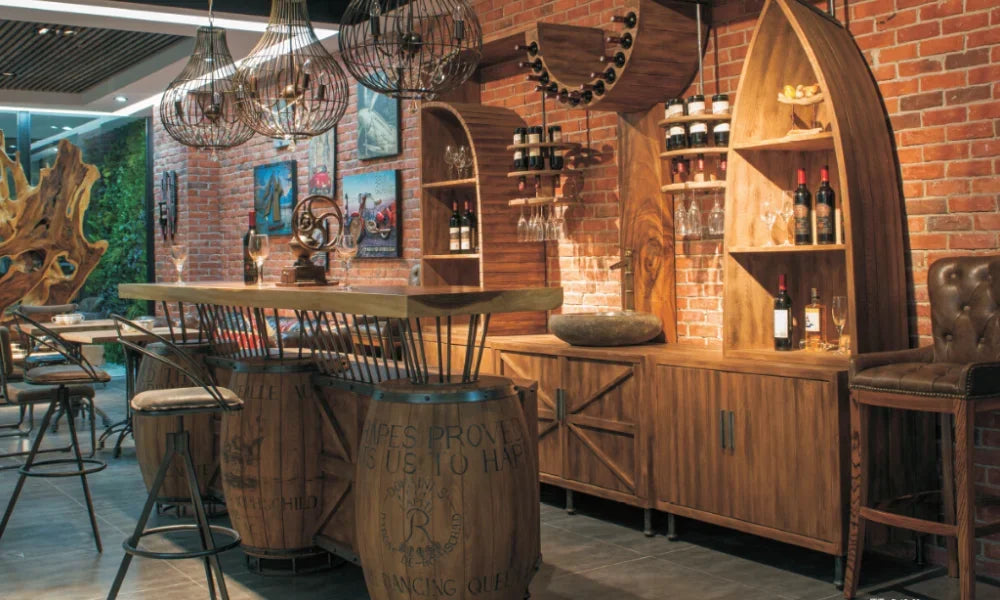 Vintage Solid Wood Bar Furniture Set