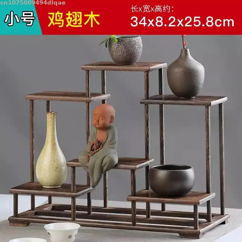 Natural Solid Wood Decorative Shelves for Wine Tea Sets Pedestal Crafts Vase Flower Pot Bonsai Buddha Display Stand Storage Rack