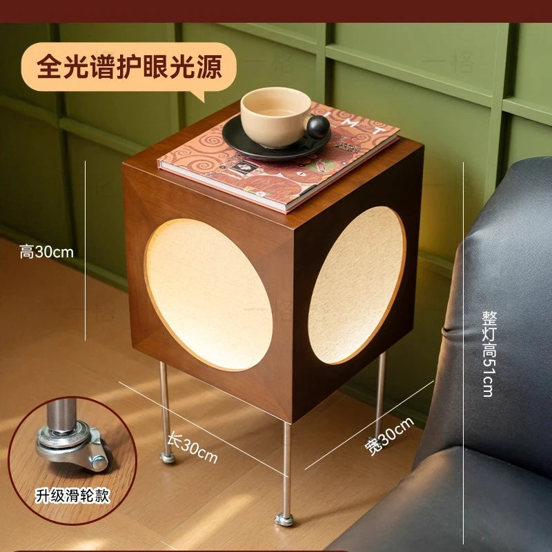 Mid-century Modern End Table, Vintage Floor Lamp with Storage Shelf,  Industrial Coffee Table with Charging Station