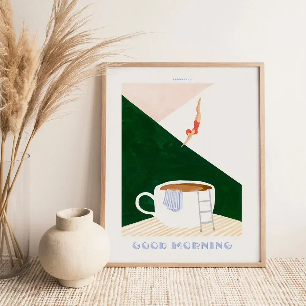 Modern Minimalist Wall Art  Good Morning Coffee Diver HD Sail Print Poster for Living Room Bedroom Pantry Decoration  Home Decor