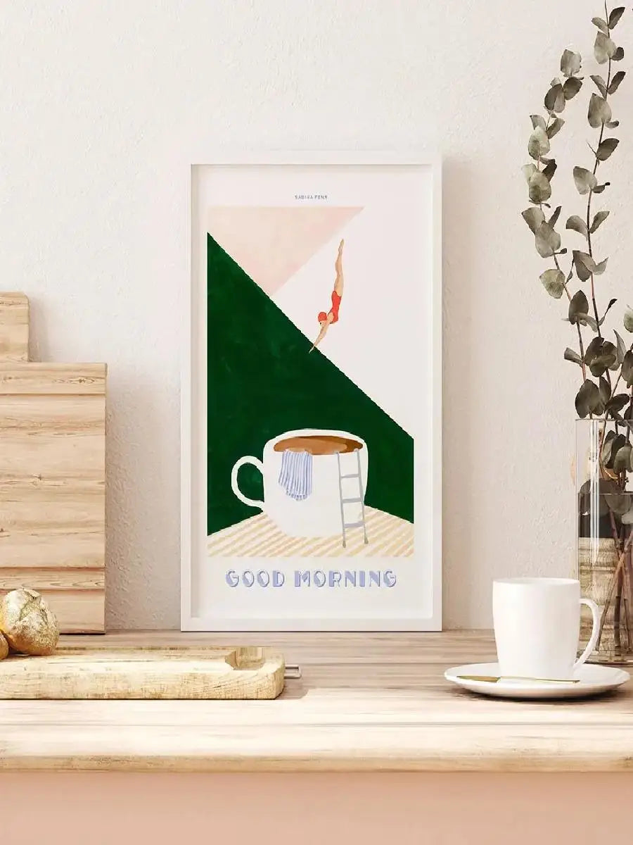 Modern Minimalist Wall Art  Good Morning Coffee Diver HD Sail Print Poster for Living Room Bedroom Pantry Decoration  Home Decor