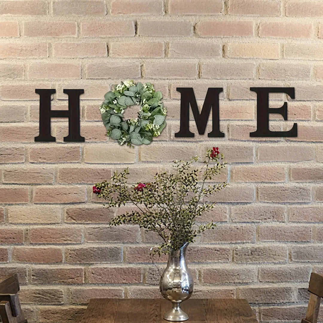 Home Letter Wall Sign Wooden Wall Home Sign Rustic Decor with Artificial Eucalyptus Wreath home decor signs for Kitchen Living