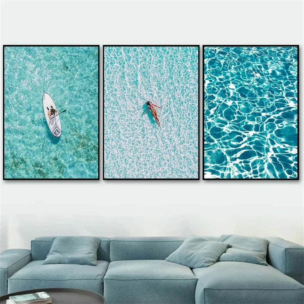 Coastal Seascape Canvas Painting Wall Art Picture Beach Blue Ocean Wave Sea Water Surf Posters And Prints Living Room Home Decor