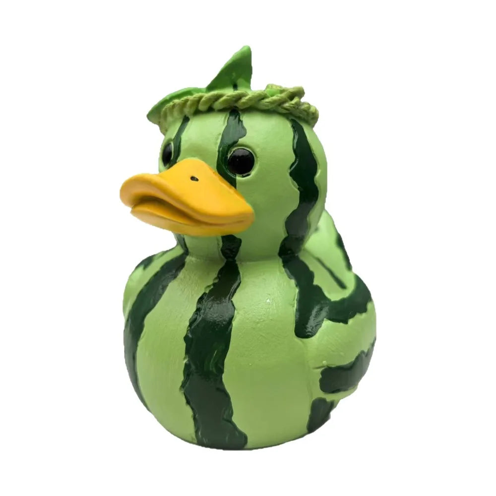 Desktop Decor Cartoon Watermelon Duck Statue Decorative Funny Dragon Fruit Duck Figurine Resin Mini Duck Ornament Office Decor