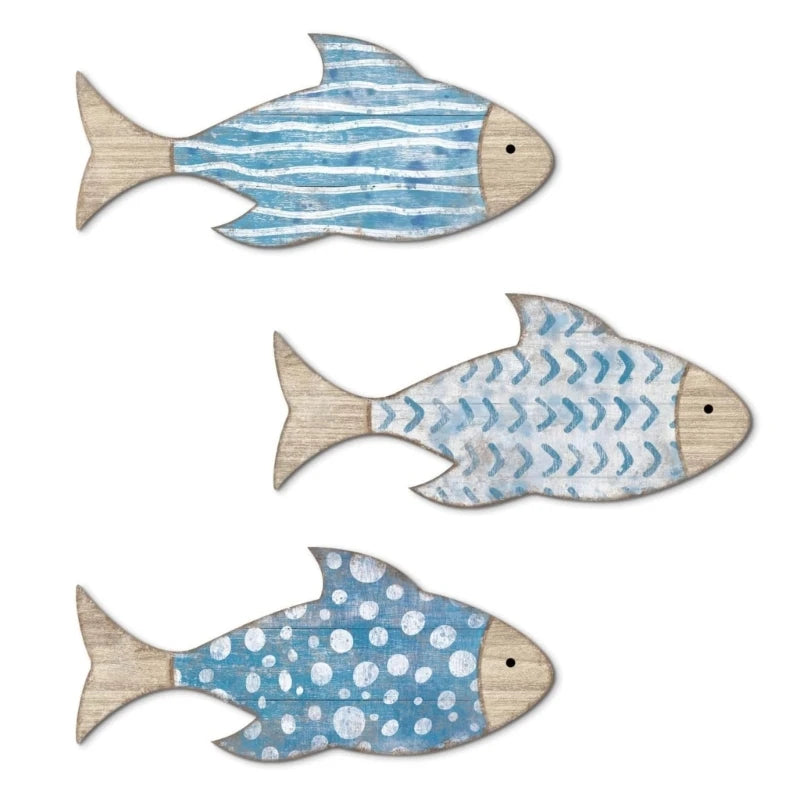 Coastal Wooden Fish Wall Decors Set of 3 For Coastal Interior Hanging Ornaments