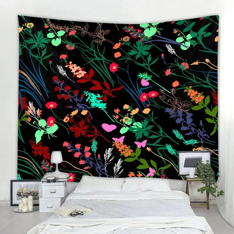 Bohemian home dormitory aesthetic wall decoration plant flower and bird tapestry simple Nordic style wall hanging cloth hippie