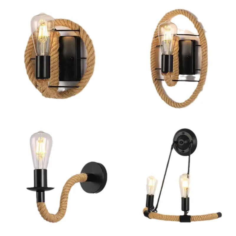 Wall Decor  Lamp for Bedroom American Twine Retro Industrial Style Creative Village Restaurant Bar Aisle Wall Light