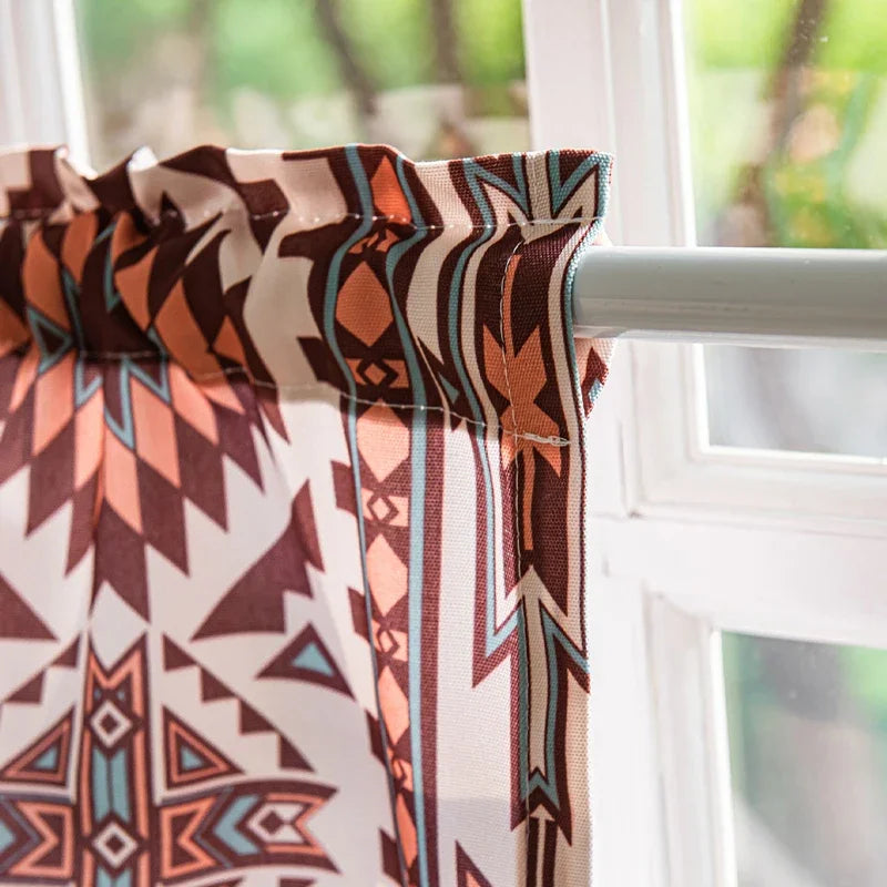 Boho Kitchen Curtain Bohemian Cafe Geometric Striped Small Window Drape Light Filtering Farmhouse Country Rustic for Bathroom RV