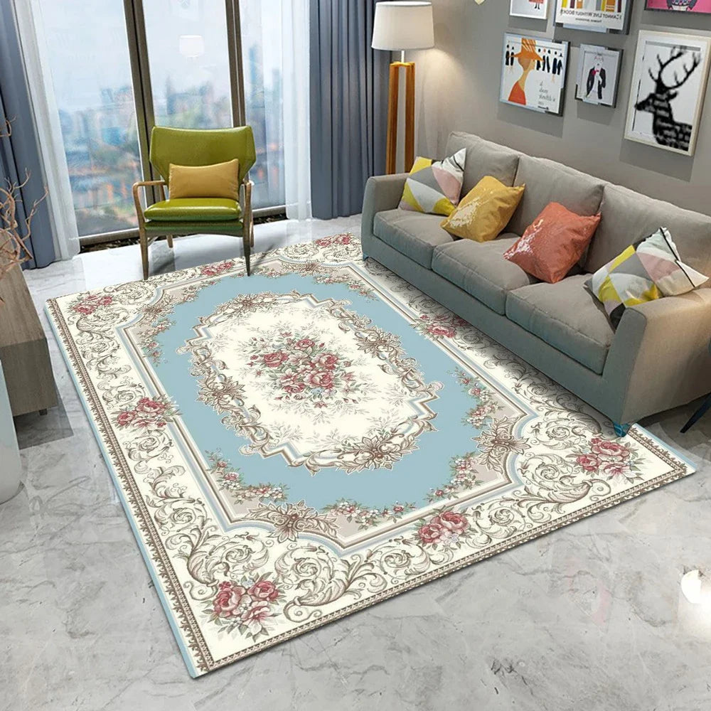 Vintage Rustic Carpet Shabby Rose Rugs Luxury Soft Elegant Traditional Rugs Floral Floor Carpet Home Living Room Bedroom Mats