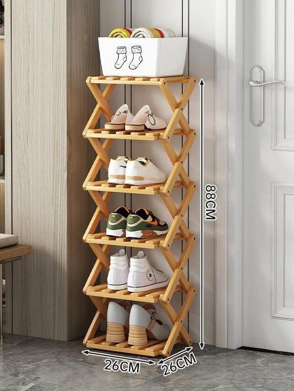 Convenient Shoe Rack, Foldable Space Saving Shelves for Home and Bedroom - Interior Entry Storage Free Footed Shoe Narrow Shelf