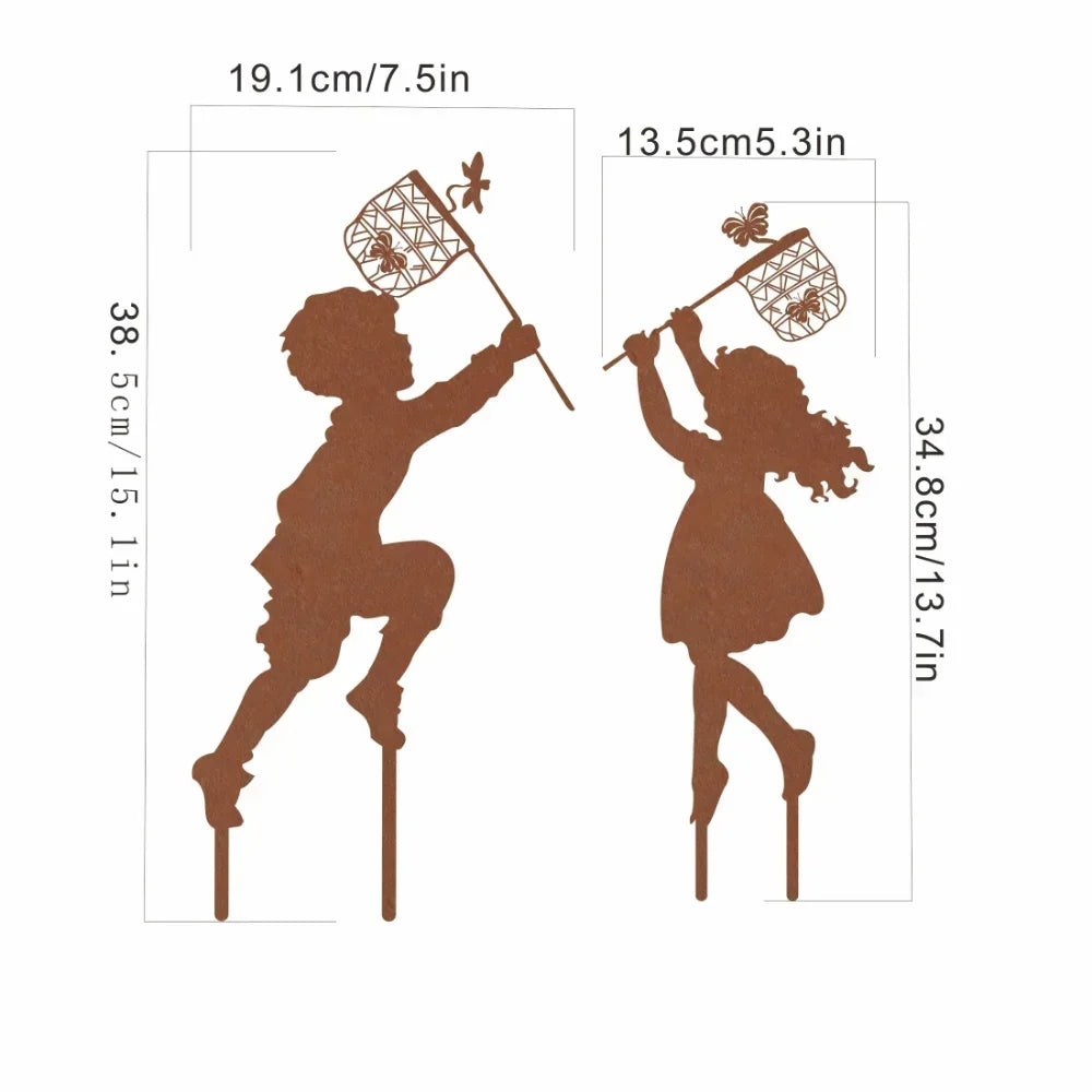 Adorable Outdoor Farmhouse Decor – Cute Boy and Girl Art Adds Whimsy to Your Garden