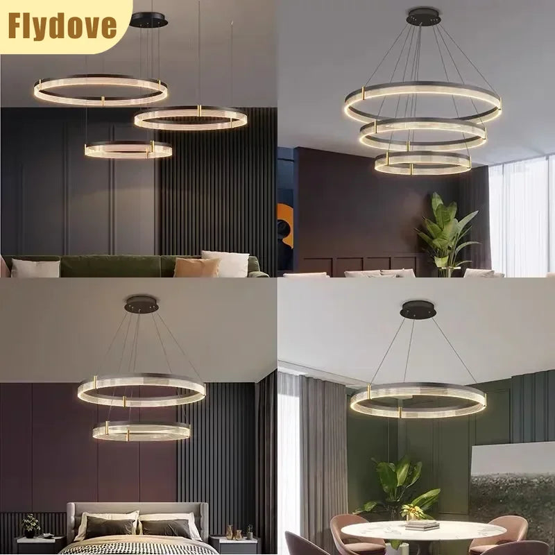 Italian Minimalist Living Room Circular Chandelier Modern Dining Room Bedroom Hotel Coffee Shop Home Lighting Decoration Lamps