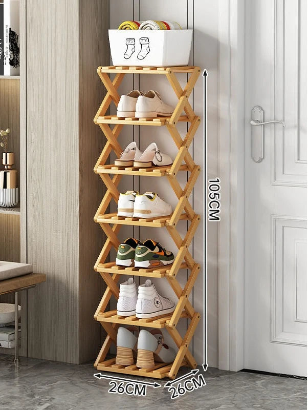 Convenient Shoe Rack, Foldable Space Saving Shelves for Home and Bedroom - Interior Entry Storage Free Footed Shoe Narrow Shelf