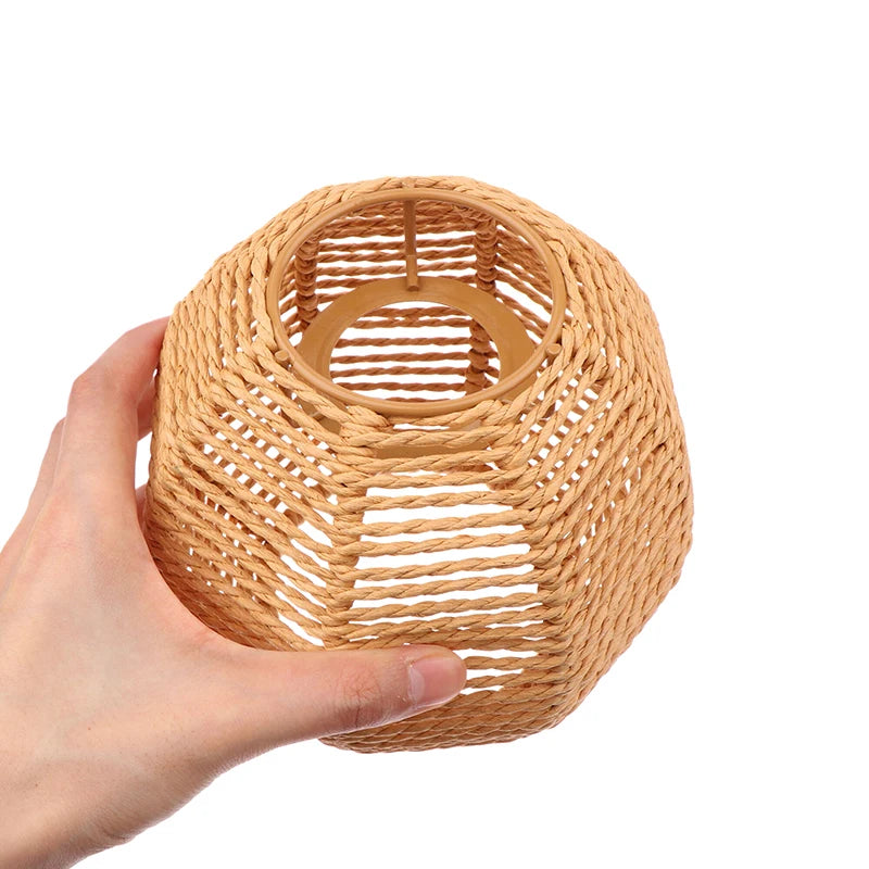 Bohemian Style Hanging Lampshade Handmade Woven Lamp Shade For Living Room Bedroom Hotel Simulated Rattan Lighting Accessories