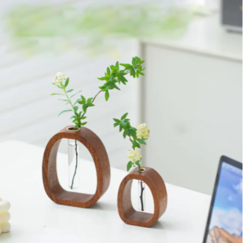 Wooden Glass Flower Vase Hydroponic Flower Hydroponics Water Plant For Valentine'S Day Wedding Arrangement Vase Desktop Ornamen