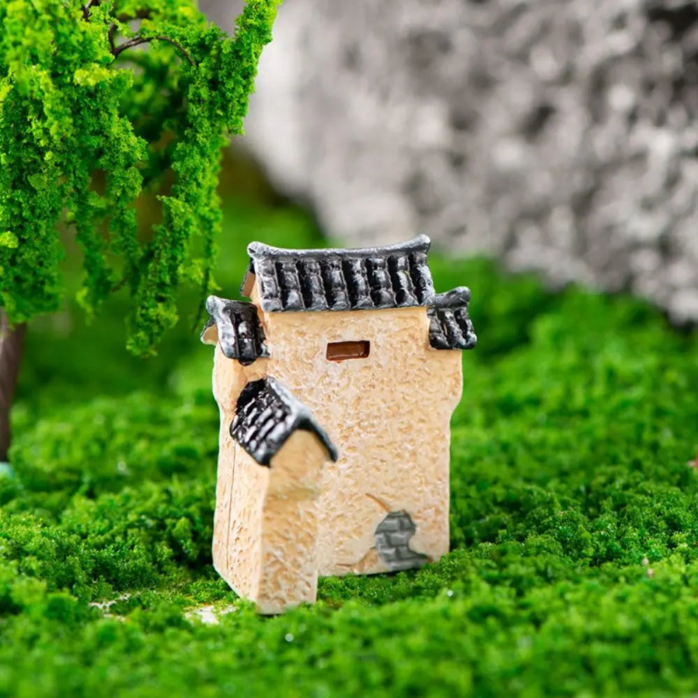 Decorative Mini Resin House Chinese Style Resin Bonsai Landscaping Retor Mini House Retro Building Home Desk