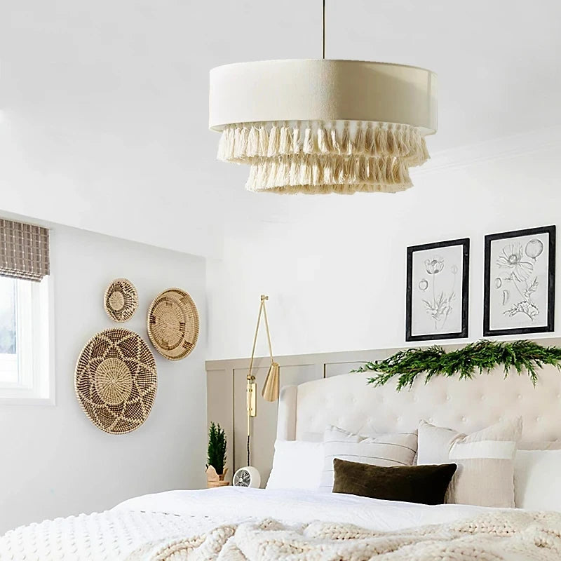 Bohemian Pendant Lamp Japanese Retro Wabi Sabi Chandelier for Living Room Bedroom Restaurant Fabric Pendant light