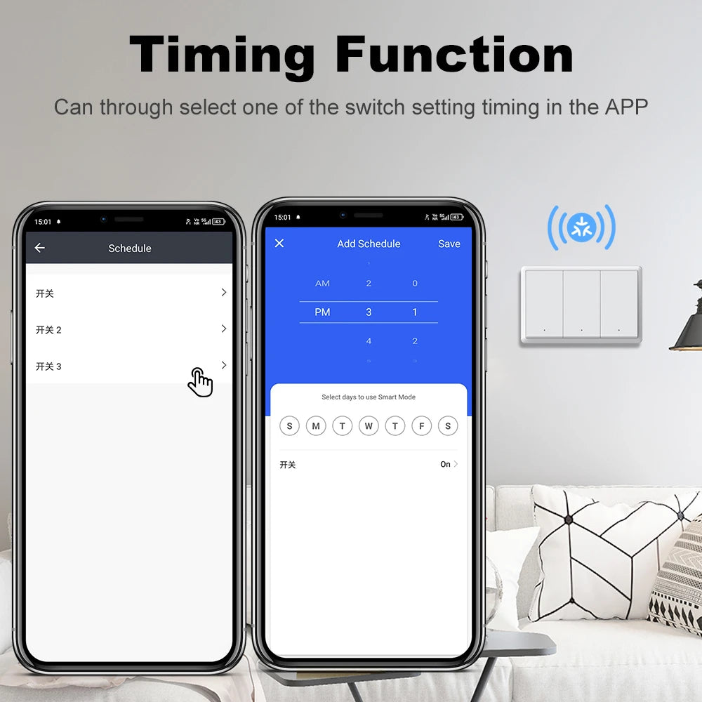 Manhot Matter WiFi Smart Wall Light Switch No Neutral& With Neutral US 1 2 3 4 Gang Physical Buttons Homekit Siri Voice Control
