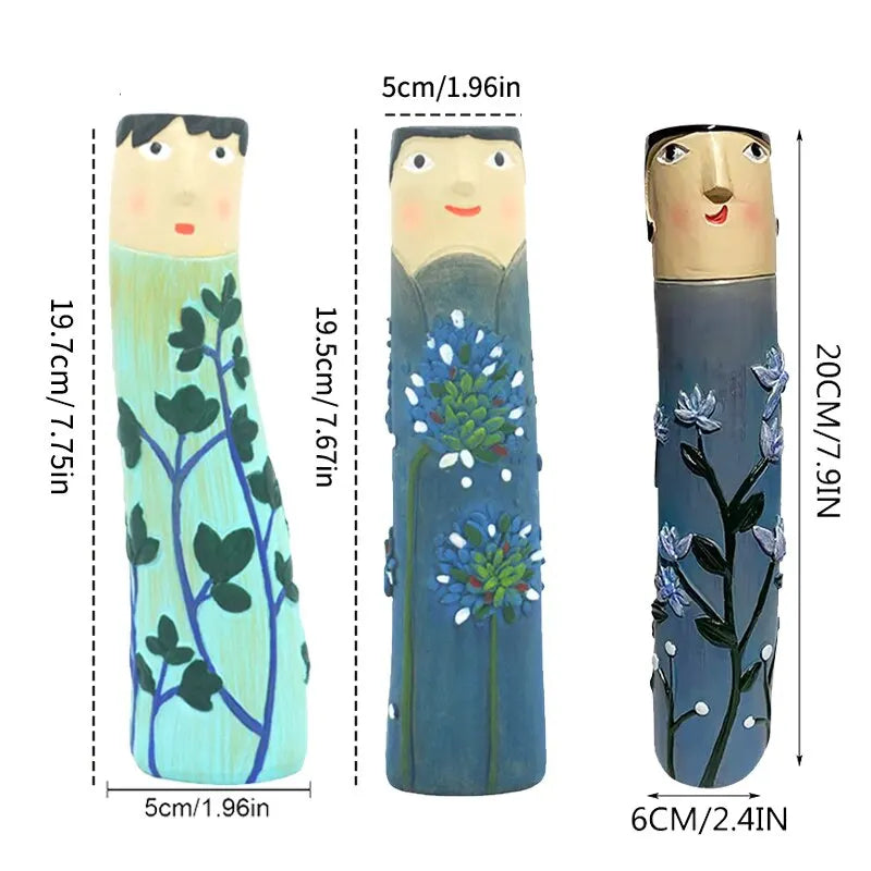 Bohemian Family Face Vase Handmade Resin Dried Flowers Home Decor Vase Crafts Bathroom Bookshelf Living Room Decoration