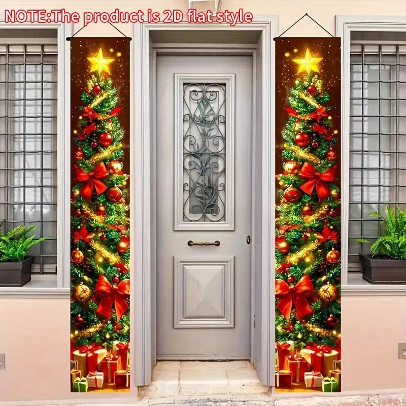 Christmas decorative Christmas tree couplet banners, suitable for outdoor and indoor doorwayuse，Christmas Party Decorations