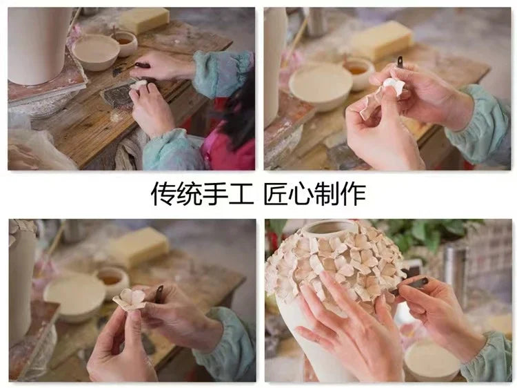 Ceramics Flower Vase Handmade Craftsmanship  High Quality Desk Jarrones Vase Pink Decoration Home Girl  Aesthetic Room Decor