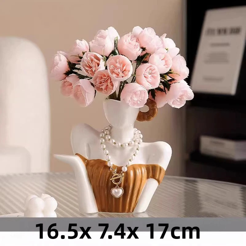 Ceramic Vase Decorative Ornament Living Room Desktop Simulated Flower Figurines Small Room Creative Decorative Arts and Crafts