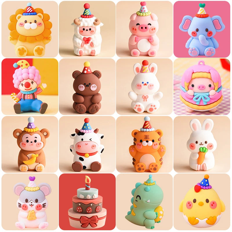 Home Decorative Statues Cake Topper Decorated with Cute Forest Animals Dinosaurs Bears Rabbit Circus Clowns Statues Mini Version