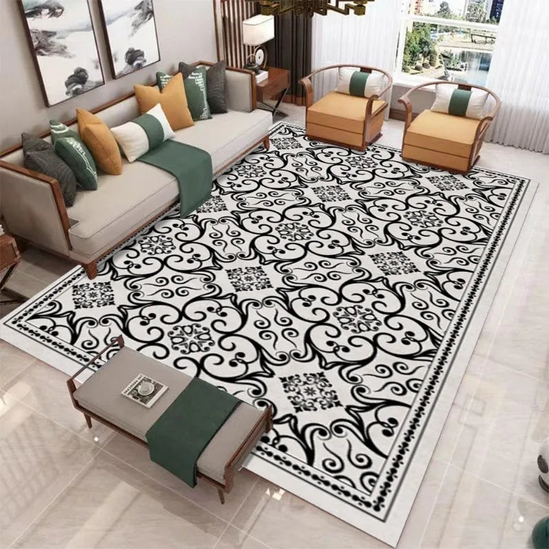 Modern Black White Area Rugs Floral Geometric Patterns Contemporary Living Room Carpets for Home Interior Decor